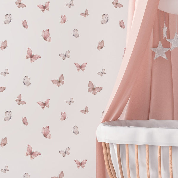 Pink Butterflies Wallpaper W156 - CostaCover - Peel and stick Removable Wallpaper - accent wallpaper - adhesive wallpaper - baby bedroom