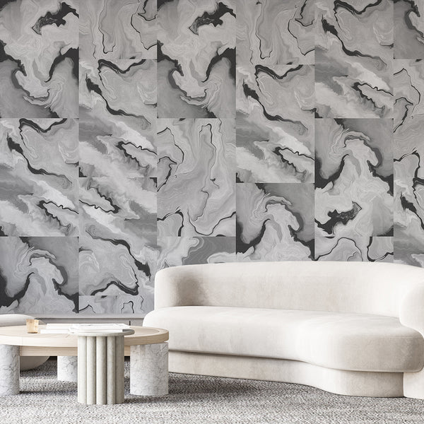 Black & Gray Marble Squares Wall Mural AM029 - CostaCover - Peel and stick Removable Wallpaper - about walls - Abstract - Abstract Labyrinth Lines