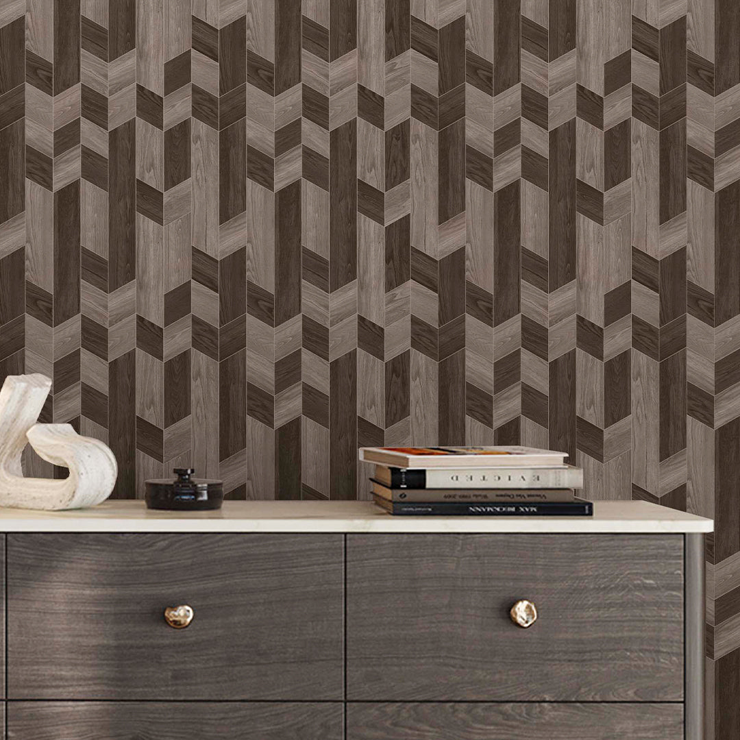 Brown Beige Wood Mosaic Wallpaper A020