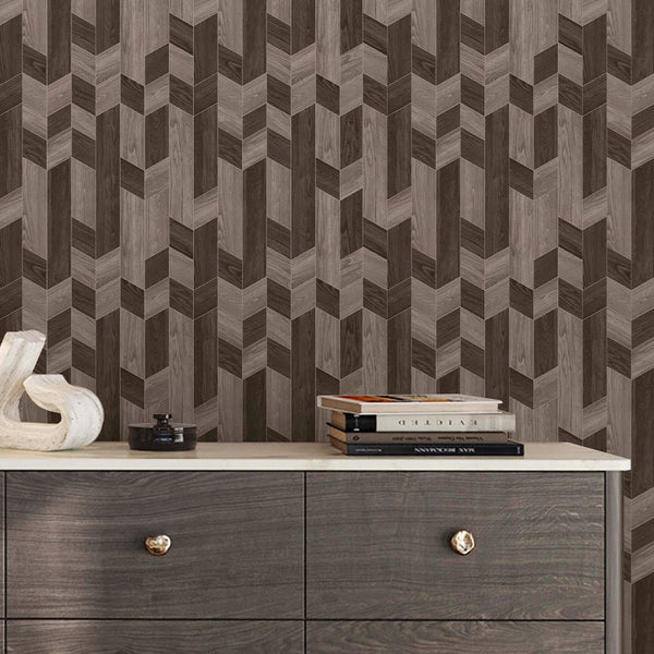 Brown Beige Wood Mosaic Wallpaper A020 - CostaCover - Peel and stick Removable Wallpaper - about walls - abstract wallpaper - accent wallpaper