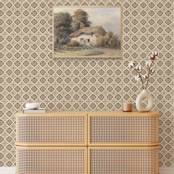 Taupe Beige Damask Medallion Wallpaper L086