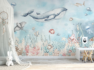 Watercolor Undersea World Self Adhesive Wall Mural WM055