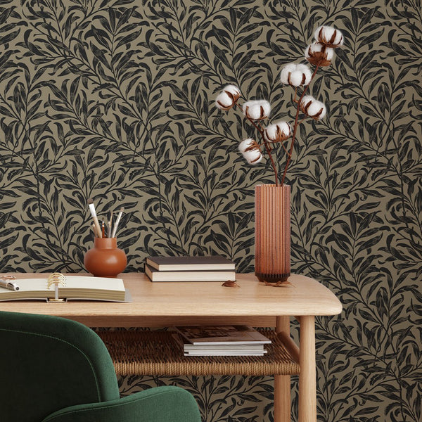 Beige & Black Willow Bough by Morris Wallpaper W094 - CostaCover - Peel and stick Removable Wallpaper - abstract wall art - abstract wallpaper - accent wallpaper
