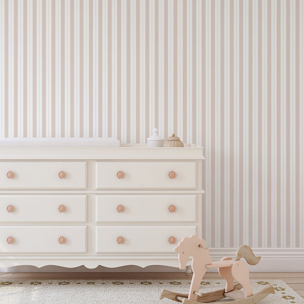 Beige-Peach Stripe Wallpaper perfect for nursery and kids room. 