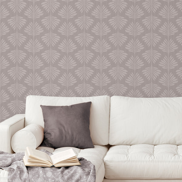 Mauve Gray Palm Leaf Wallpaper L017