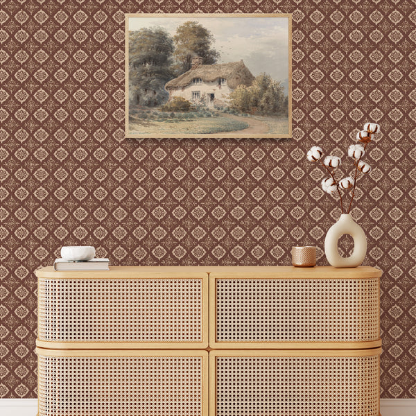 Terracotta Damask Medallion Wallpaper L083