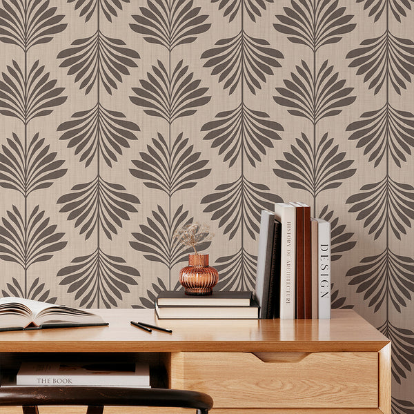 Beige Taupe Brown Palm Leaf Wallpaper L018