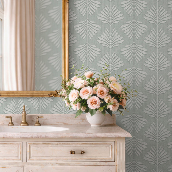 Sage Green Palm Leaf Wallpaper L015
