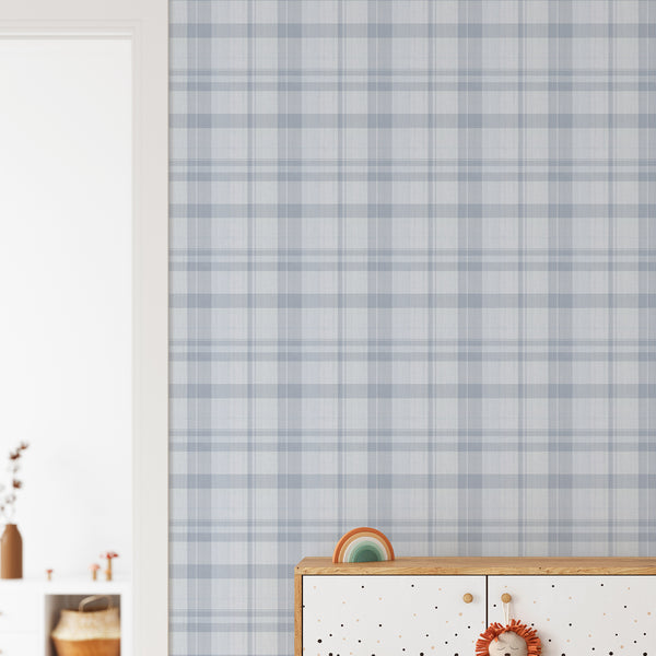 Blue Plaid Farmhouse Nursery Wallpaper S008