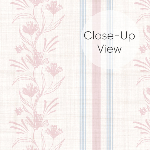 Pink Blue Floral Stripe Wallpaper L132
