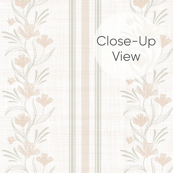 Beige Green Floral Stripe Wallpaper L126