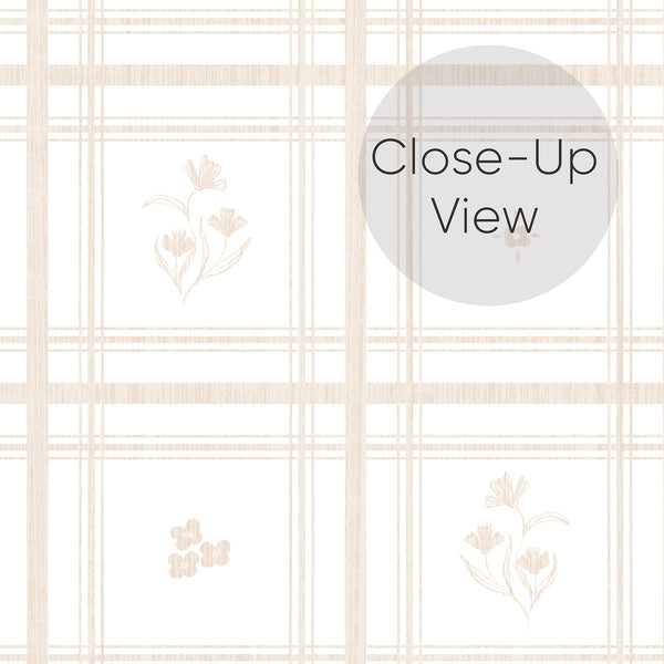 Beige Plaid Floral Wallpaper L145