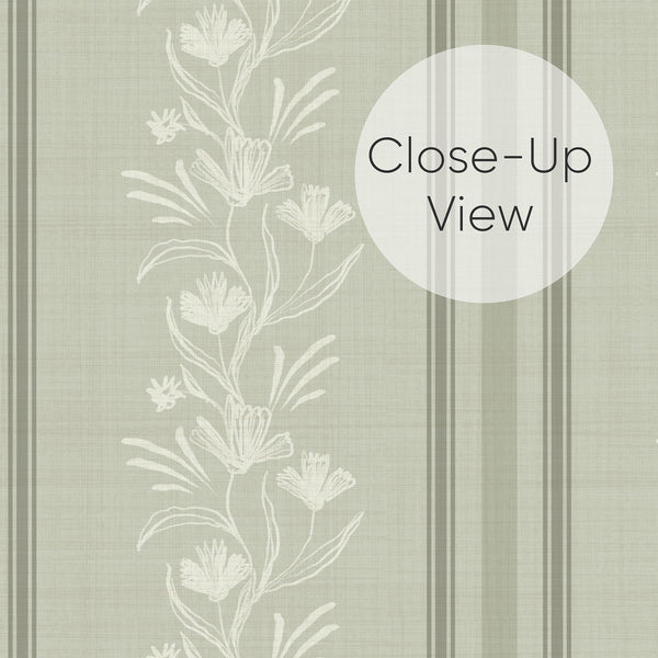Sage Green Floral Stripe Wallpaper L130