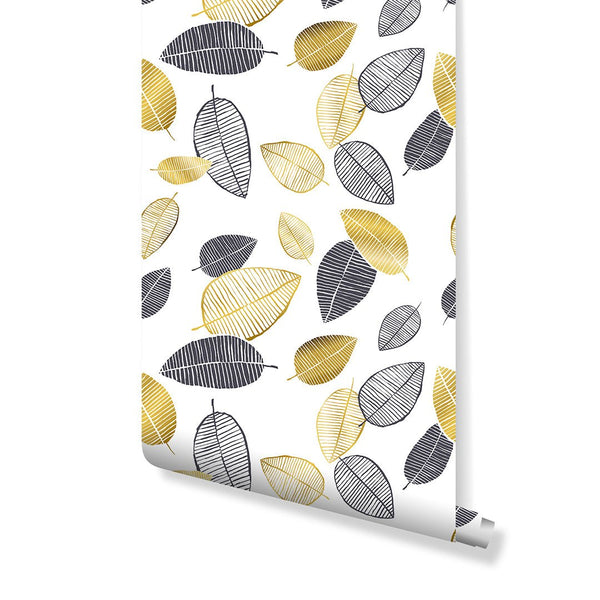 Hand Drawn Leaves Wallpaper CC164 - CostaCover - Peel and stick Removable Wallpaper - Abstract - abstract wallpaper - adhesive wallpaper