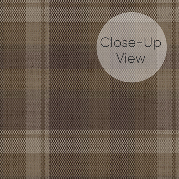 Moody dark brown checkered wallpaper showcasing a timeless plaid pattern with subtle woven texture, ideal for a rustic vintage bedroom accent wall.