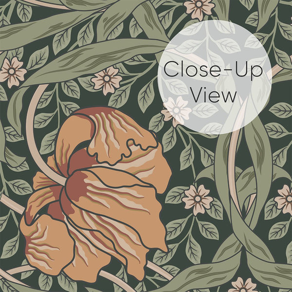 Orange & Green Pimpernel by Morris Wallpaper W081 - CostaCover - Peel and stick Removable Wallpaper - abstract floral - abstract wall art - abstract wallpaper