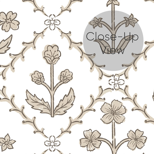 Beige Floral Lattice Wallpaper L120