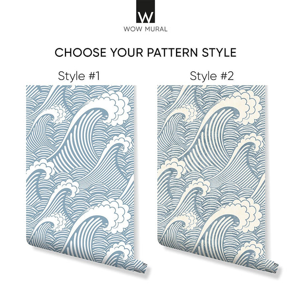 Blue Japanese Waves Wallpaper W002 - CostaCover - Peel and stick Removable Wallpaper - adhesive wallpaper - aqua blue - Aqua blue wallpaper