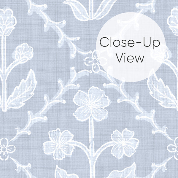 Dusty Blue Linen Floral Lattice Wallpaper L123