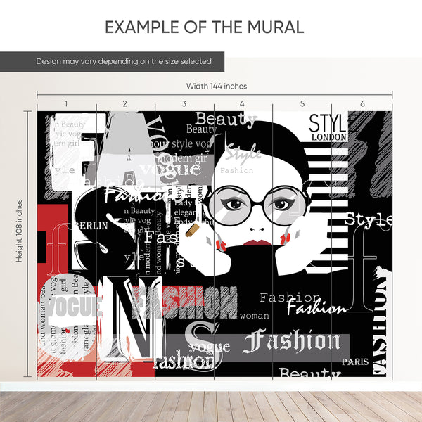 High-contrast fashion mural with oversized graphic elements, adding a dynamic touch to contemporary spaces.