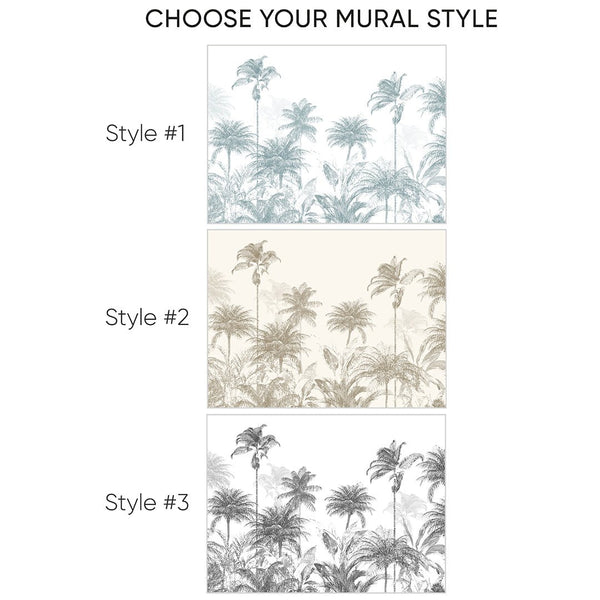 Vintage Jungle Palms Wall Mural CCM150 - CostaCover - Peel and stick Removable Wallpaper - abstract wallpaper - adhesive wallpaper - bathroom wallpaper
