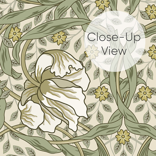 White & Green Pimpernel by Morris Wallpaper W083 - CostaCover - Peel and stick Removable Wallpaper - abstract floral - abstract wall art - abstract wallpaper