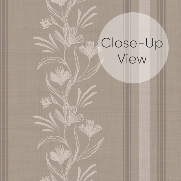 Taupe Beige Floral Stripe Wallpaper L127