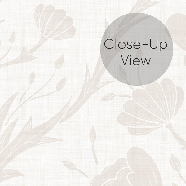 Low-contrast floral wallpaper with linen texture, perfect for adding warmth to a bedroom or cozy living room without overpowering the space.