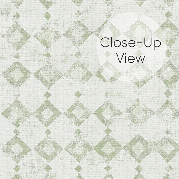 This wallpaper's tiny diamond lattice in sage green on an off-white ground offers a soft, minimalist look for bedrooms. The self-adhesive material is eco-friendly, providing a temporary wall decor solution for modern interiors.