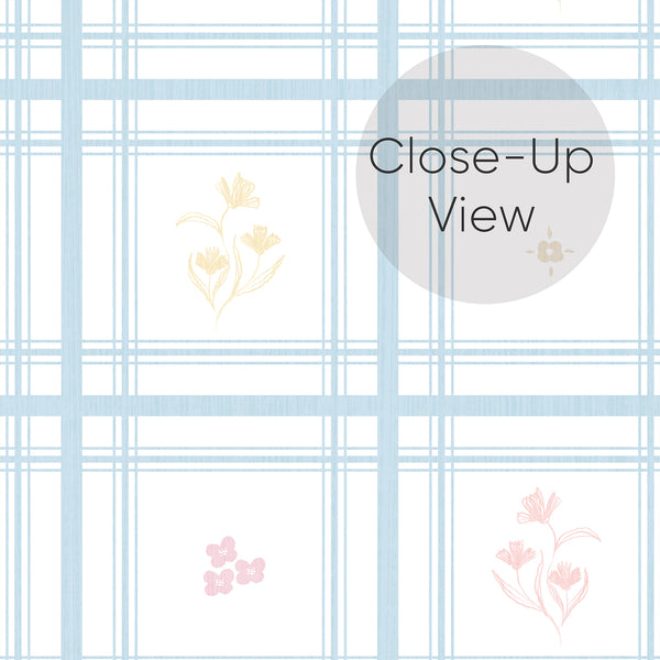 Blue Plaid Floral Wallpaper L148