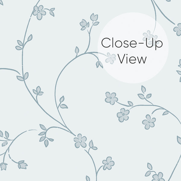 Dusty Blue Floral Vine Wallpaper L113