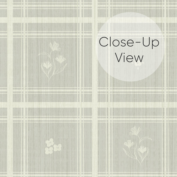 Sage Green Plaid Floral Wallpaper L147