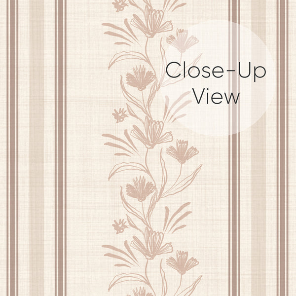 Beige Taupe Floral Stripe Wallpaper L128