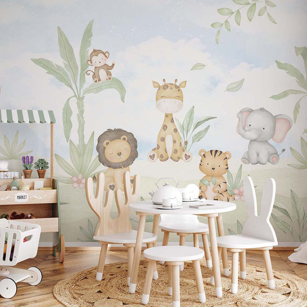 Pastel Safari Animal Wall Mural AM109 - CostaCover - Peel and stick Removable Wallpaper - abstract wall art - abstract wallpaper - accent wallpaper
