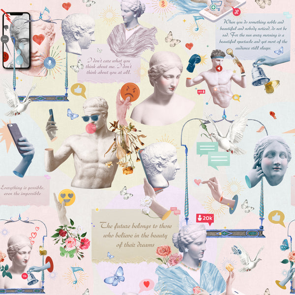 Motivation Quotes with Greek Statues Wallpaper CC296 - CostaCover - Peel and stick Removable Wallpaper - Abstract - abstract floral - abstract lines