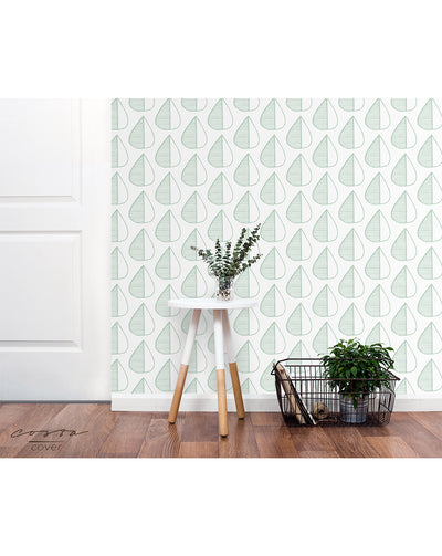 Self Adhesive Abstract Minimalistic Green Leaves Removable Wallpaper CC063
