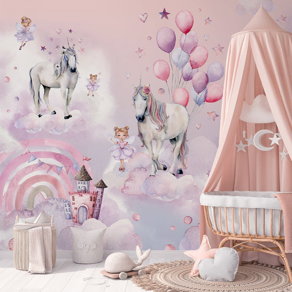 Fairy and Unicorn Wall Mural WM066 - CostaCover - Peel and stick Removable Wallpaper - abstract wallpaper - adhesive wallpaper - bedroom wallpaper