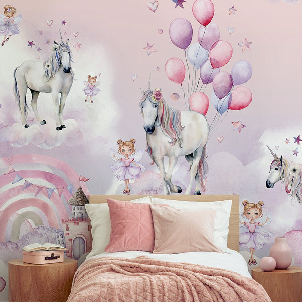 Fairy and Unicorn Wall Mural WM066 - CostaCover - Peel and stick Removable Wallpaper - abstract wallpaper - adhesive wallpaper - bedroom wallpaper