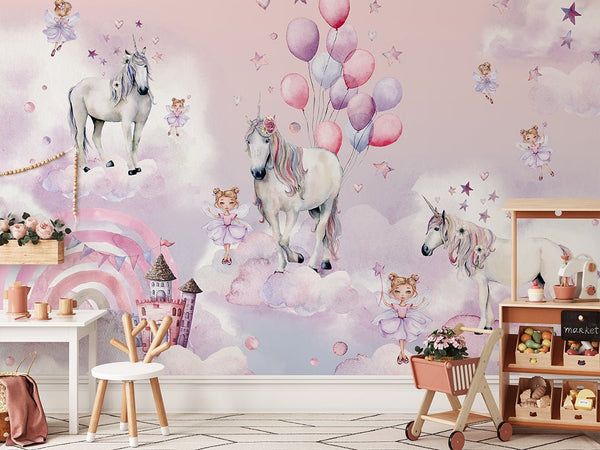 Fairy and Unicorn Wall Mural WM066 - CostaCover - Peel and stick Removable Wallpaper - abstract wallpaper - adhesive wallpaper - bedroom wallpaper