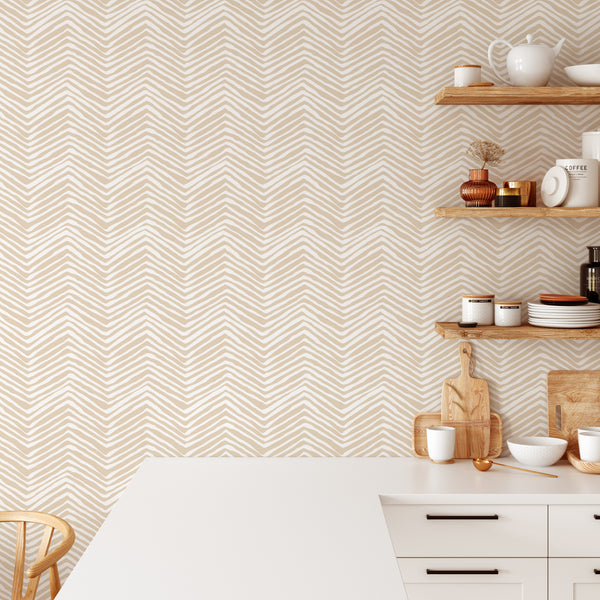 Chevron Beige Lines Wallpaper CC034 - CostaCover - Peel and stick Removable Wallpaper - bathroom wallpaper - bedroom interior - beige wallpaper