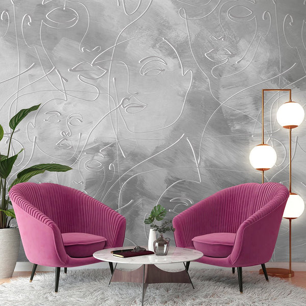 Gray Line Face Wall Mural CCM145 - CostaCover - Peel and stick Removable Wallpaper - Abstract - abstract lines - abstract wall art