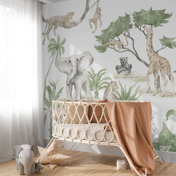 Tropical Animal Safari Wall Mural CCM187 - CostaCover - Peel and stick Removable Wallpaper - abstract forest - abstract wall art - abstract wallpaper