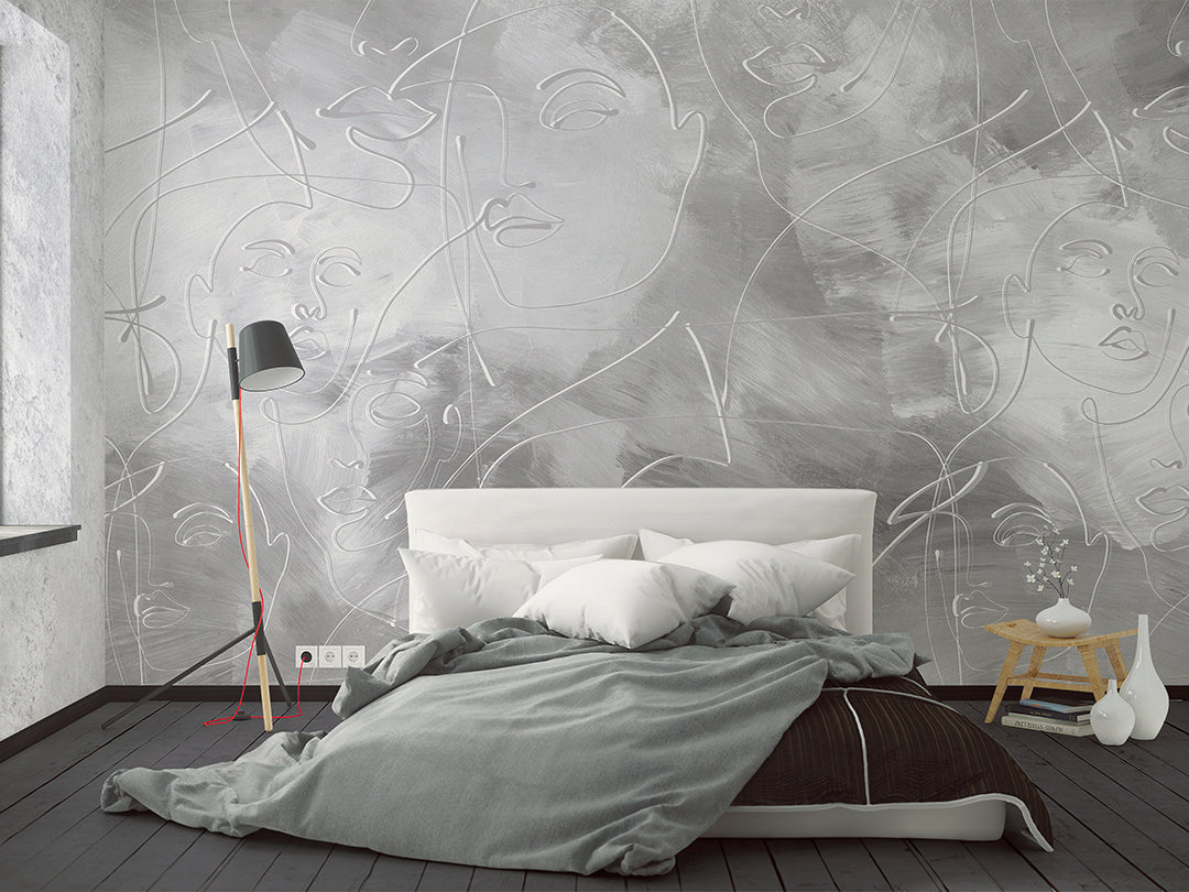 Gray Line Face Wall Mural CCM145