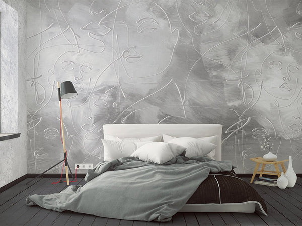 Gray Line Face Wall Mural CCM145 - CostaCover - Peel and stick Removable Wallpaper - Abstract - abstract lines - abstract wall art