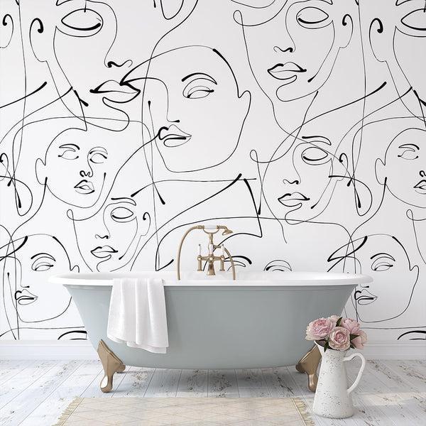 Black & White Line Art Face Wall Mural CCM146 - CostaCover - Peel and stick Removable Wallpaper - Abstract - abstract lines - abstract wall art