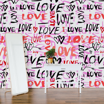 Pink Red Love Graffiti Wallpaper W063