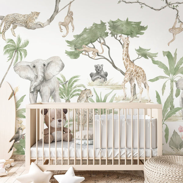 Tropical Animal Safari Wall Mural CCM187 - CostaCover - Peel and stick Removable Wallpaper - abstract forest - abstract wall art - abstract wallpaper