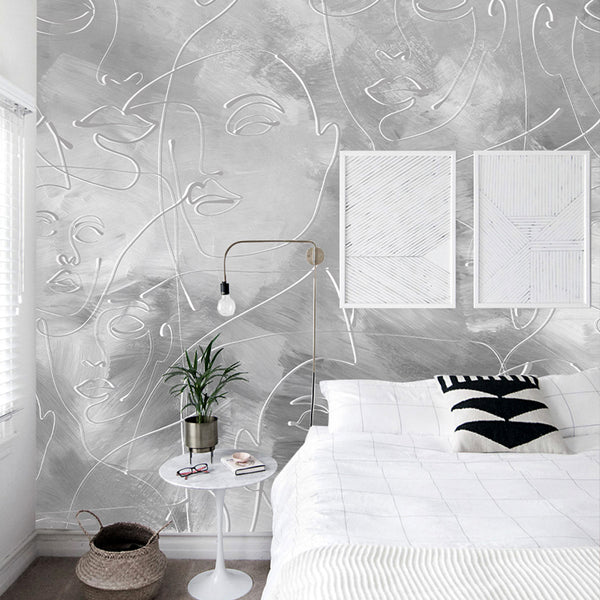 Gray Line Face Wall Mural CCM145 - CostaCover - Peel and stick Removable Wallpaper - Abstract - abstract lines - abstract wall art