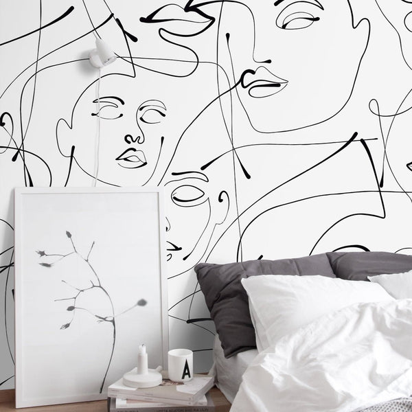 Black & White Line Art Face Wall Mural CCM146 - CostaCover - Peel and stick Removable Wallpaper - Abstract - abstract lines - abstract wall art