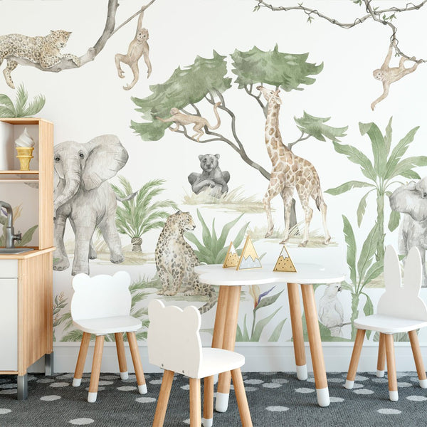 Tropical Animal Safari Wall Mural CCM187 - CostaCover - Peel and stick Removable Wallpaper - abstract forest - abstract wall art - abstract wallpaper